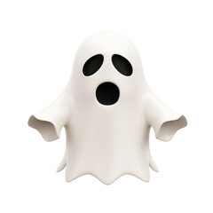 A playful cartoon ghost with a surprised expression, floating against a white background, ideal for Halloween themes