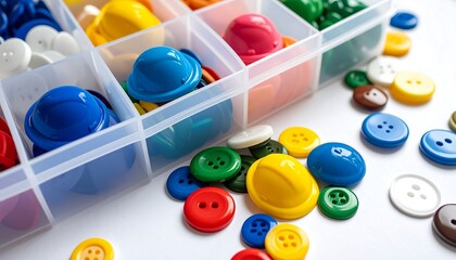 Colorful buttons in a plastic organizer