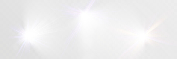 Glowing light effects with transparency, lens flare, radiant beams, starbursts, and luminous sparkles for overlays and design.	