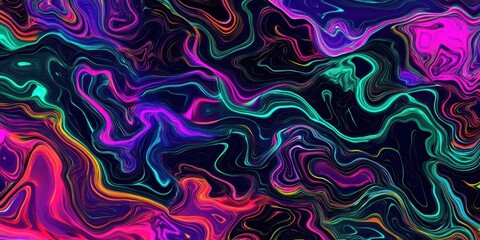 Abstract colorful fluid pattern with neon vibrant swirls and psychedelic art texture. Dynamic design with electric movement and energy.