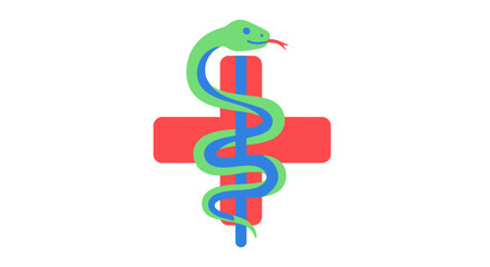 Medical Symbol: Green Snake Coiled Around a Red Cross.