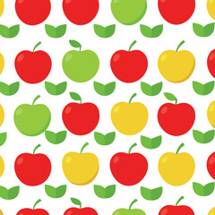 Vector art of colorful seamless pattern of red, green, and yellow apples with leaves transparent background