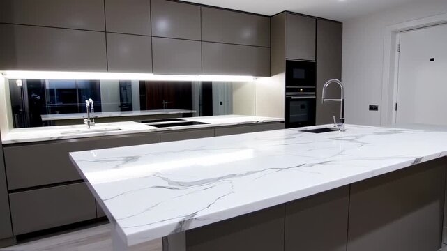 Modern Kitchen Interior with Marble Countertop