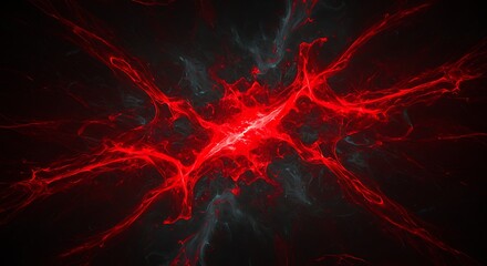 Obraz premium Abstract red energy streams emanating from a central bright point on a dark background art