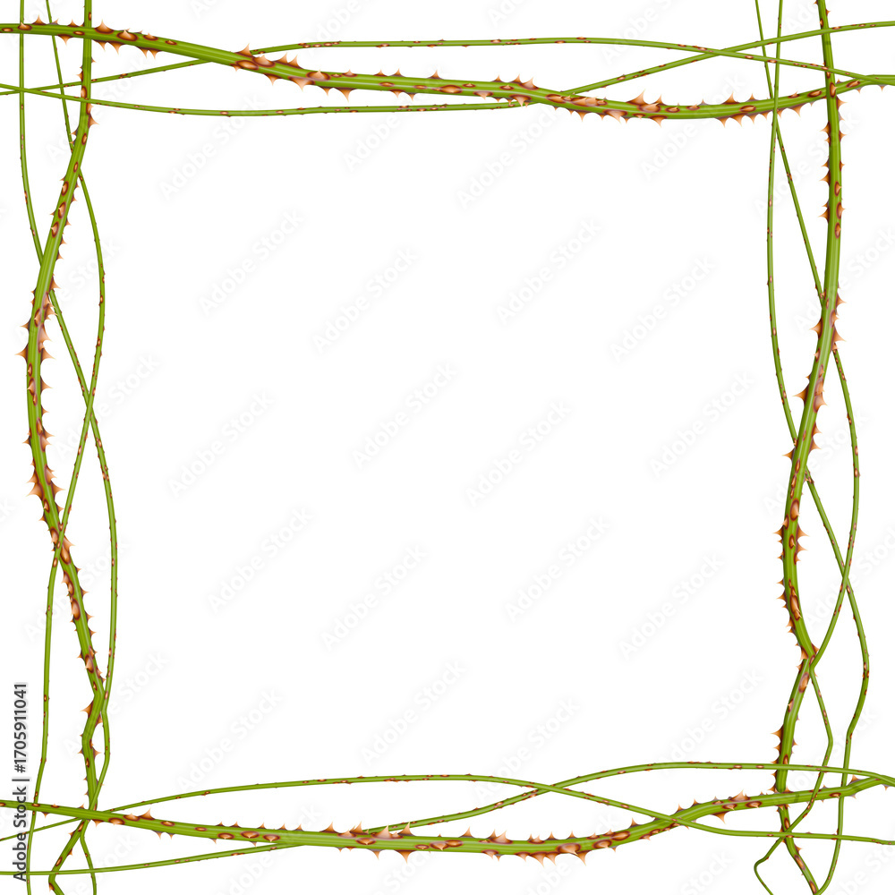Poster a 3d render of a spooky, tangled thorn frame with vibrant vines and sharp spikes. this graphic is id