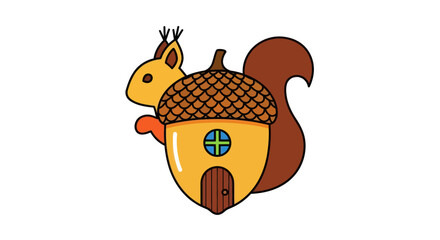 Cute Squirrel in an Acorn House Illustration.