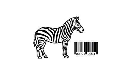 A creative black and white illustration of a zebra with its distinctive stripes merging into a scannable barcode.