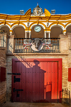 Shadows cast on Maestranza bullring's main toriles gate