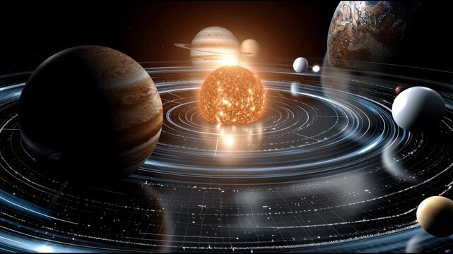 A close up of the planets in the solar system. The sun is in the center of the image