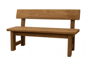 Simple wooden bench with transparent background, ideal for architectural visualizations or design projects needing a touch of rustic charm