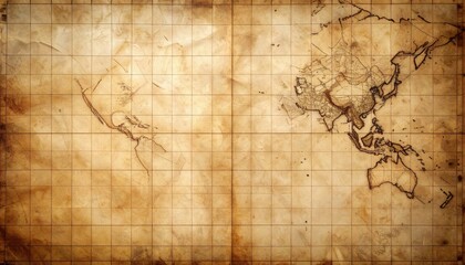 Distressed Antique Map with Halftone Stripes in Cyan and Magenta Texture on Brown Background