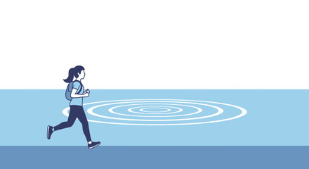 Energetic Young Woman Running Across The Water&rsquo;s Surface Towards Destination