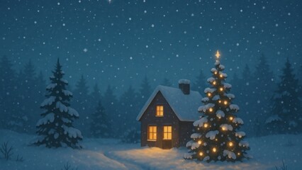 Naklejka premium Cozy winter cabin scene