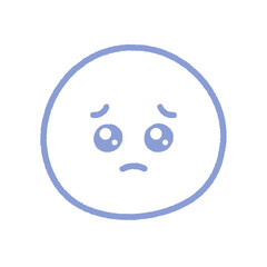 手書きのうるうるした涙目のかわいい絵文字 - ぴえん顔の甘える･お願い･心配な表情の青い線画イラスト
