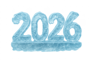 Ice 2026 sign representing the upcoming year on transparent background