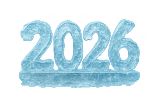 Ice 2026 sign representing the upcoming year on transparent background