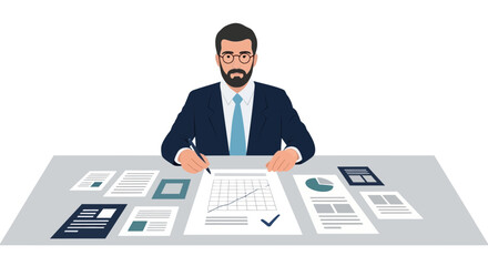 Executive Analyzing Reports, Analyzing Business Growth Presented In Visual Format