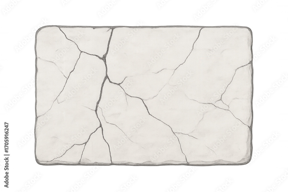 Poster rectangular slab of cracked white marble material isolated on transparent background, suitable for a