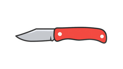  Simple Illustration of Folding Knife with Red Handle and Silver Blade – Open Position with Straight Edge and Beveled Spine