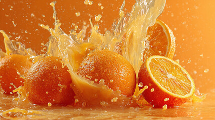 Cut Open Oranges with Splashing Juice