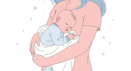 Gentle Embrace: Tender Illustration Depicting a Mother Holding Her Sleeping Infant