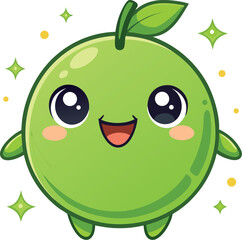 Vector art of cute cartoon green apple character with big eyes and a happy smile, transparent background