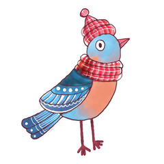 Cute Cartoon Winter Bird Wearing Hat and Scarf Illustration