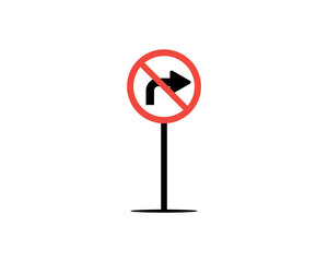Flat vector illustration of a traffic sign showing a prohibition of right turn.
