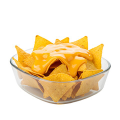 Serving of Corn Tortilla Chips Topped with Cheese Sauce