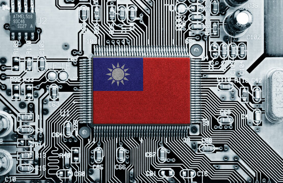 taiwan flag on chip, printed circuit board