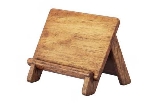 Wooden cookbook stand recipe book holder tablet display easel rustic kitchen decor isolated on transparent background - Powered by Adobe