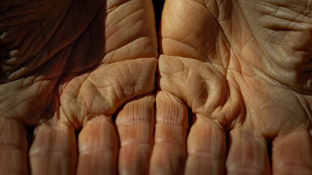 Elderly hands show signs of life experiences and hard work in natural light