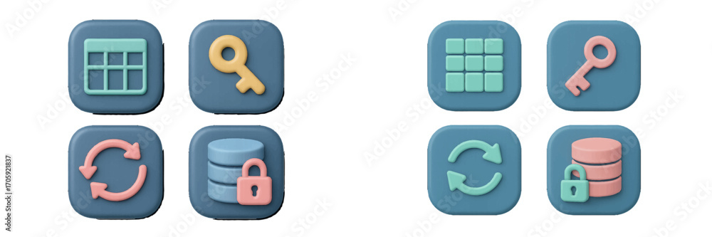 Poster modern 3d user interface icon set for web and mobile applications featuring database security, acces