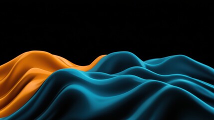Obraz premium A vibrant display of smooth, flowing fabric in orange and blue waves against a dark background, creating a dynamic and visually striking composition.