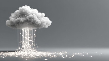 Dynamic cloud computing concept with glowing data streams flowing into digital network connections