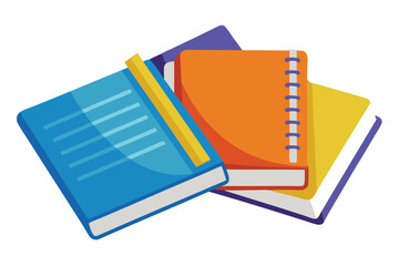 Stack of colorful sketchbooks arranged together on top of each other with white backdrop