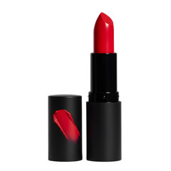Classic Red Lipstick Product Display on Transparent Background Showing Swatch