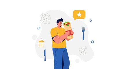 Happy Man Holding a Delicious Wrap Enjoying a Meal on a Clean White Background