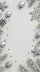 [flat lay of christmas decorations silver theme with copy space mobile wallpaper]