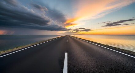 Naklejka premium A tranquil and long open road with a peaceful sky