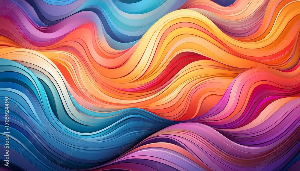 Poster the image showcases an abstract background with colorful waves and flowing lines in vibrant shades