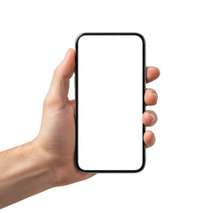 Hand holding smartphone isolated on transparent background
