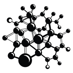 Fototapeta premium Black molecule model displays sphere atoms connected by lines on white background