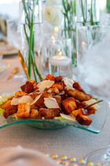 Caesar salad with croutons and parmesan cheese