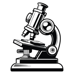Black and white microscope shows intricate scientific optical engineering within complex apparatus for laboratory analysis