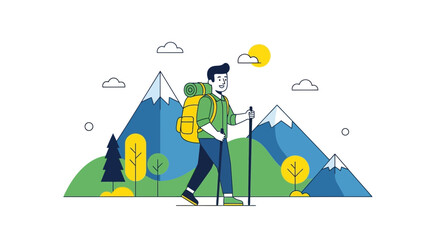 Hiking Adventure: A Vector Illustration Depicting Nature Exploration and Outdoor Activities