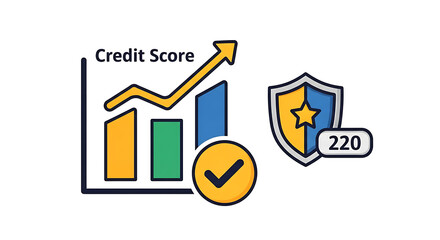 Credit score analysis report with rising score and security