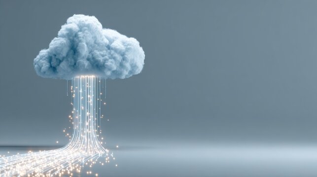 Dynamic cloud technology streams data and energy creating a luminous pathway of digital innovation and future possibilities