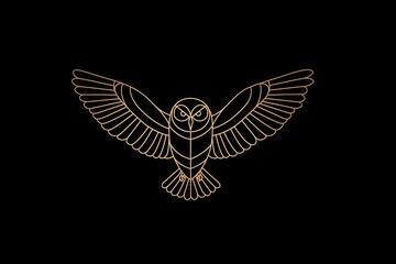 Fototapeta premium Golden Owl Line Art with Spread Wings