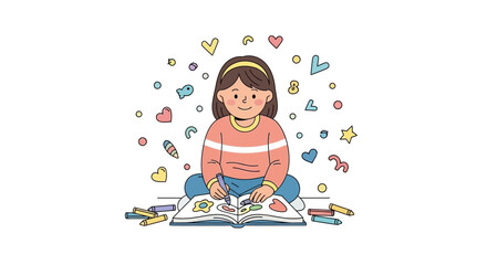 Illustrative Child Enjoying Coloring, Depicting Creative Expression, And Joyful Moments